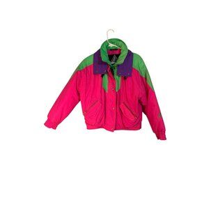 Vintage Cima Womens Ski coat jacket Colorblock Pink Green Purple Size 12